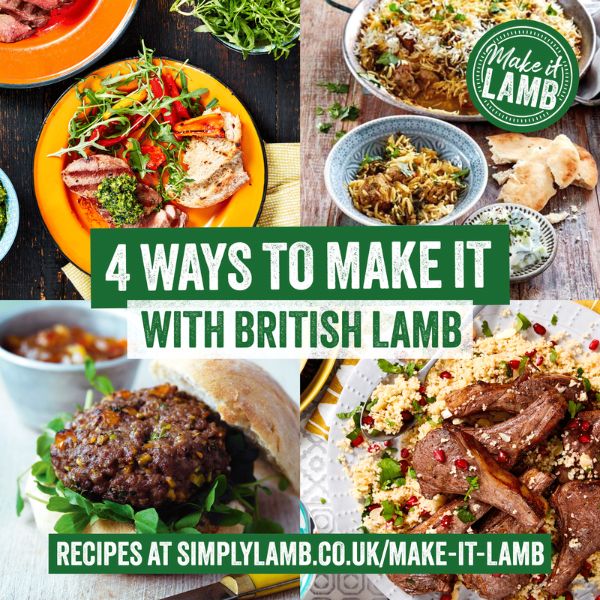 Grid with 4 lamb dishes to promote British lamb